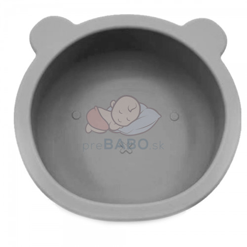 Silikónová miska s prísavkou Medvedík, priemer 12 cm - sivá