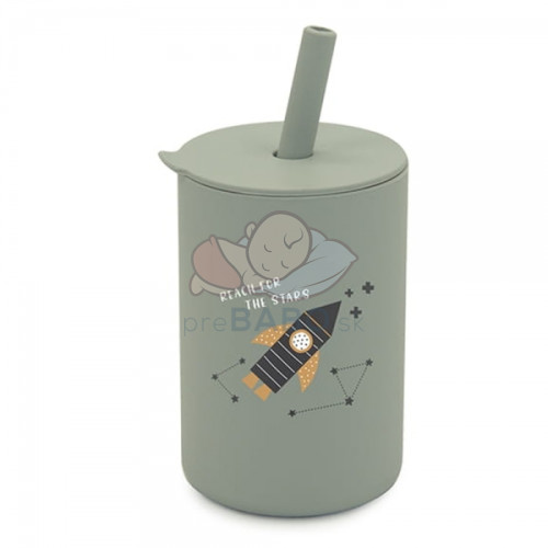Silikónový hrnček so slamkou Raketa, 150 ml - šedý