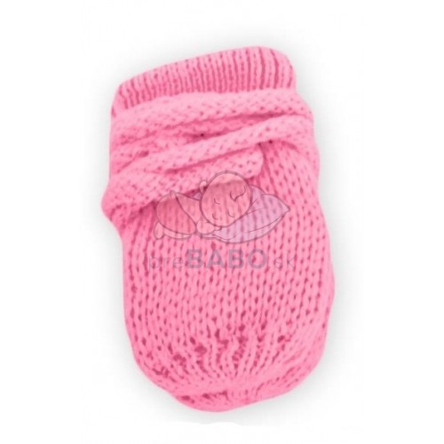BABY NELLYS Zimné pletené dojčenské rukavičky - ružové/malinové
