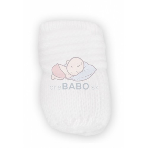 BABY NELLYS Zimné pletené dojčenské rukavičky - biele