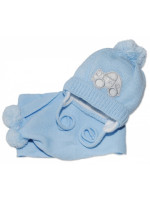 Zimná čiapočka s šálom - Autíčko sv. modré, 0-6m, Baby Nellys