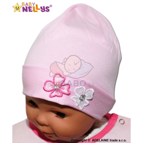Bavlnená čiapočka Kvetinky Baby Nellys ® - sv. ružová