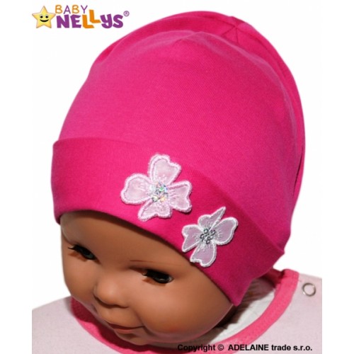 Bavlnená čiapočka Kvetinky Baby Nellys ® - sýto ružová