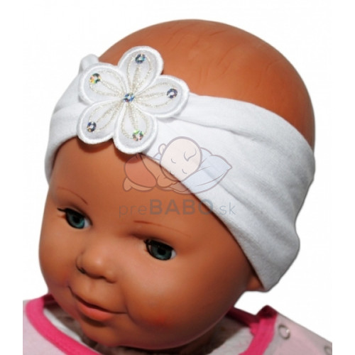 Čelenka Baby Nellys ® s kvetinkou - biela
