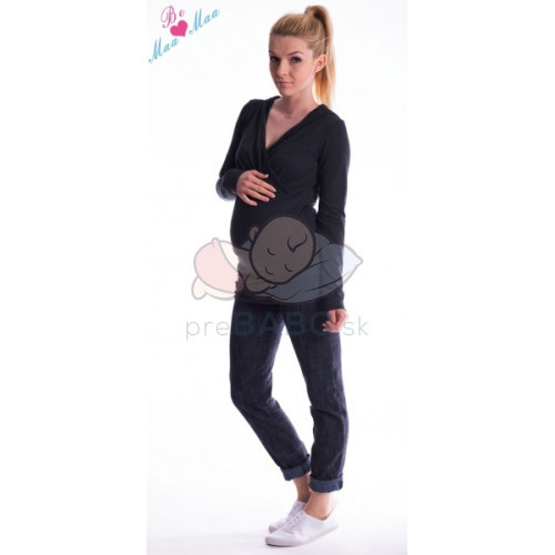 Be MaaMaa Tehotenská mikina s kapucňou OLINA - čierna, L/XL