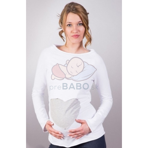 Be MaaMaa Tehotenské tričko / blúzka SRDCE dl. rukáv - biele, XL/XXXL
