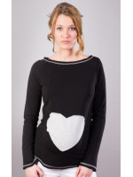 Be MaaMaa Tehotenské tričko / blúzka SRDCE dl. rukáv - čierne.XL/XXXL
