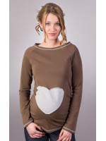 Be MaaMaa Tehotenské tričko / blúzka SRDCE dl. rukáv - capuccino,XL/XXXL