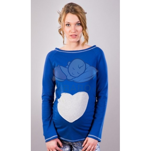 Be MaaMaa Tehotenské tričko / blúzka SRDCE dl. rukáv - tm.modrá,XL/XXXL