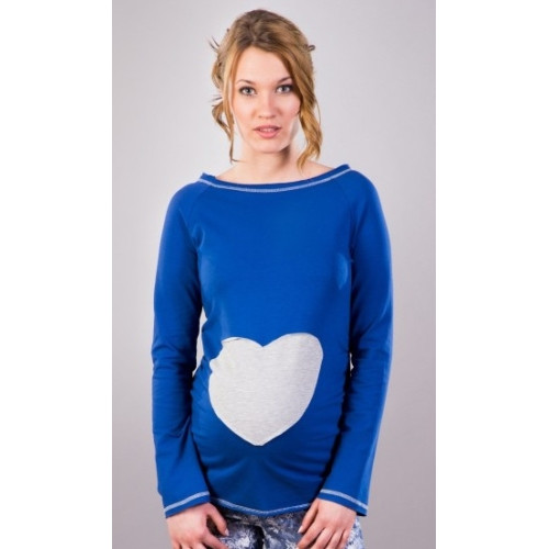 Be MaaMaa Tehotenské tričko / blúzka SRDCE dl. rukáv - tm.modrá,XL/XXXL