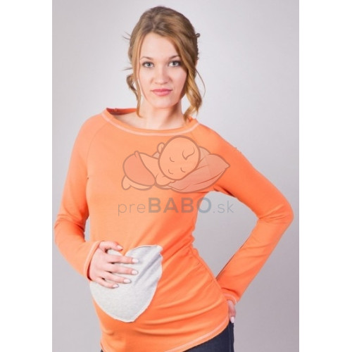 Be MaaMaa Tehotenské tričko / blúzka SRDCE dl. rukáv - oranžové, XL/XXXL