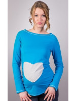 Be MaaMaa Tehotenské tričko / blúzka SRDCE dl. rukáv - modré, XL/XXXL