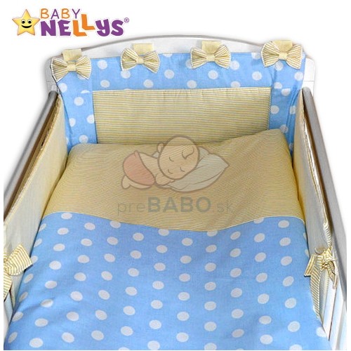 Baby Nellys Mantinel s obliečkami Mašlička - Bubble sv.modré / jemne béžovej prúžky