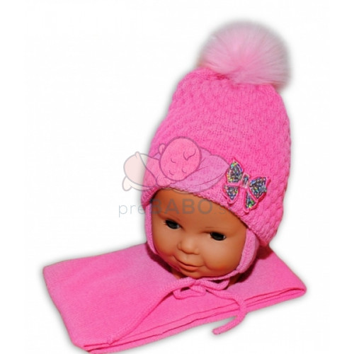 BABY NELLYS Zimné čiapky / čiapočka Mašlička - pastelovo ružová