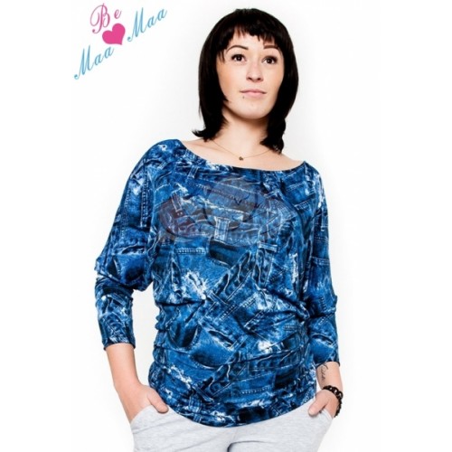 Be MaaMaa Tehotenské štýlové tričko, blúzka s JEANS vzorom,  vel. L/XL