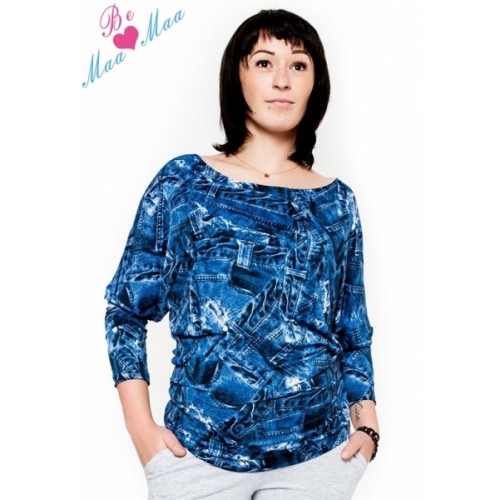 Be MaaMaa Tehotenské štýlové tričko, blúzka s JEANS vzorom