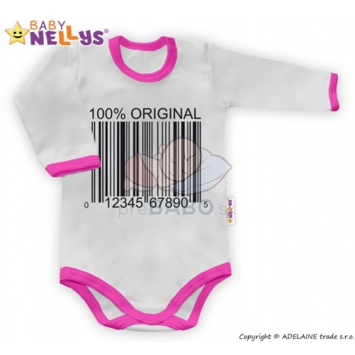 Baby Nellys Body dlhý rukáv 100% ORIGINÁL - sivé / ružový lem, veľ. 80