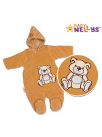 BABY NELLYS Kombinézka/overal Medvedík Teddy - tm. béžová