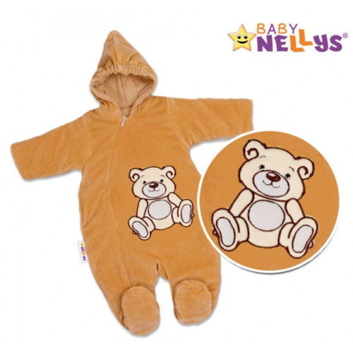 BABY NELLYS Kombinézka/overal Medvedík Teddy - tm. béžová