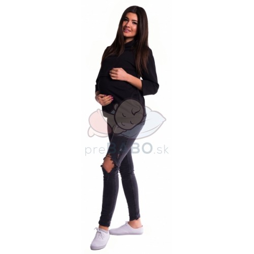 Be MaaMaa Tehotenské a dojčiace teplákové triko - čierné
