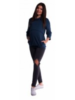 Be MaaMaa Tehotenské a dojčiace teplákové triko - tmavo modrá