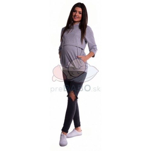 Be MaaMaa Tehotenské a dojčiace teplákové triko - sivý melír