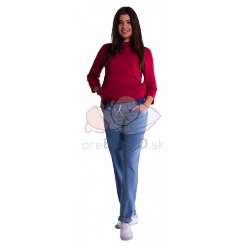 Be MaaMaa Tehotenské nohavice letné bez brušného pásu -  svetly jeans