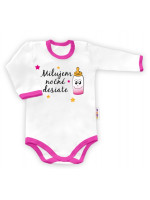 Baby Nellys Body dlouhý rukáv vel. 86,  Milujem nočné desiate - biele/ružový lem