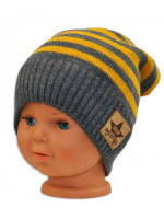 BABY NELLYS Jesenná/zimní prúžkovaná čiapka - šedo/žltá