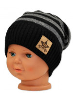 BABY NELLYS Jesenná/zimní prúžkovaná čiapka - čierno/sivá