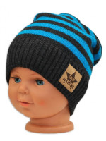 BABY NELLYS Jesenná/zimní prúžkovaná čiapka - grafit/tyrkys