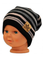 BABY NELLYS Jarná/jesenná prúžkovaná čiapka - čierná/béžová/grafit