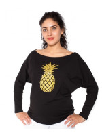 Be MaaMaa Tehotenská mikina, triko Ananas - čierné - S
