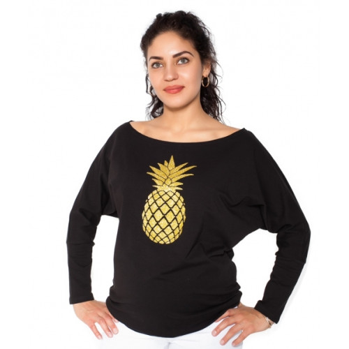 Be MaaMaa Tehotenská mikina, triko Ananas - čierné - S
