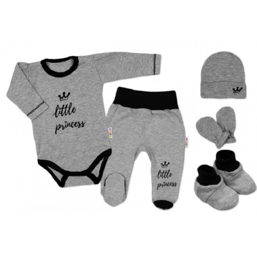 Baby Nellys Súpravička do pôrodnice Princess - sivý, vel. 62