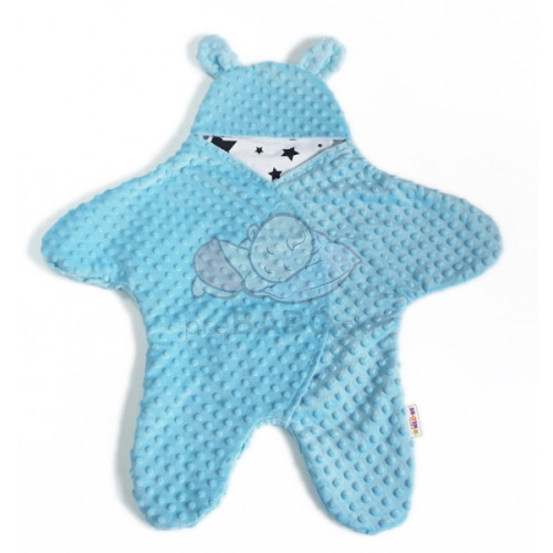 Baby Nellys Fusak, spacáček do autosedačky alebo kočíka s uškami, Minky - sv. modrý