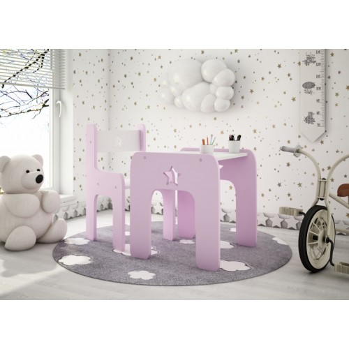 NELLYS Sada nábytku Star - Stôl + stoličky - rúžová s bielou