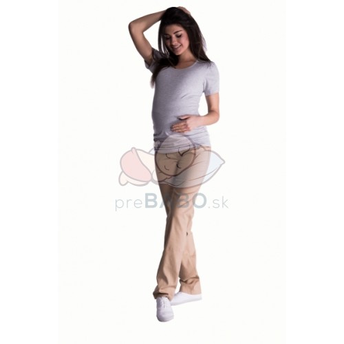 Be MaaMaa Bavlnené, tehotenské nohavice s regulovateľným pásom - béžové, vel. XXXL