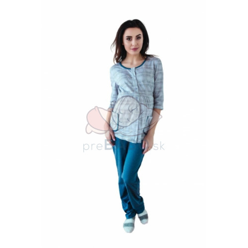 Be MaaMaa Tehotenské, dojčiace pyžamo, 3/4 rukáv - šedá/jeans, vel´. XXXL