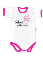 Baby Nellys Body krátky rukáv - Šéfka pieskoviska - biele / ružový lem, veľ. 68