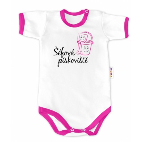 Baby Nellys Body krátky rukáv - Šéfka pieskoviska - biele / ružový lem, veľ. 68
