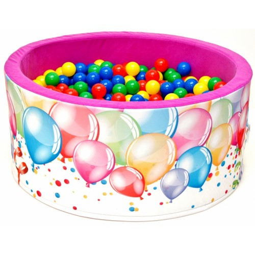 Suchý bazén pre deti 90x40cm kruhový tvar + 200 balónikov - ružový s balónikmi, Nellys