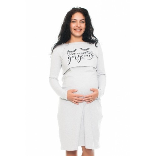 Be MaaMaa Tehotenská, dojčiaca nočná košeľa Gorgeous - sv. šedá, B19