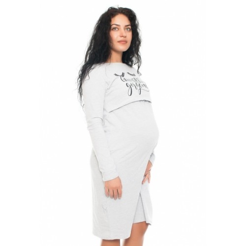Be MaaMaa Tehotenská, dojčiaca nočná košeľa Gorgeous - sv. šedá, B19
