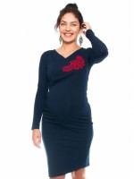 Be MaaMaa Bavlněné tehotenské a dojčiace šaty s potiskom Kvetin, granát, veľ. M