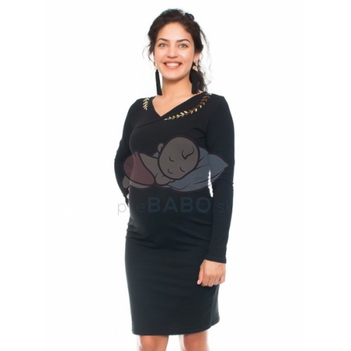 Be MaaMaa Elegantné tehotenské a dojčiace šaty s výšivkou - čierna, veľ. L
