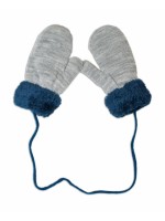 YO! Zimné detské rukavice s kožušinou - šnúrkou YO - sivé/ granát. kožušina
