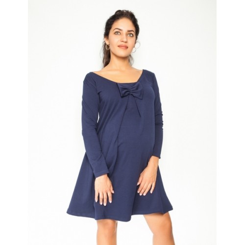 Be MaaMaa Elegantné tehotenské šaty, áčkový strih, dlhý rukáv - granátové, veľ. XL