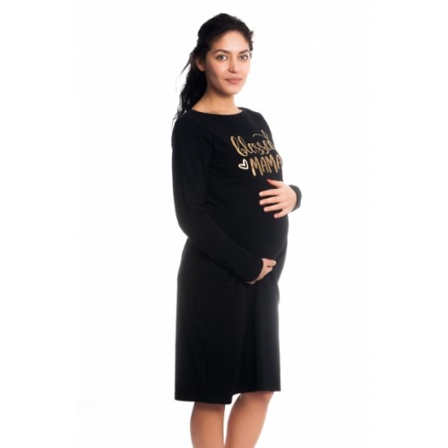 Be MaaMaa Tehotenská, dojčiaca nočná košeľa Blessed Mama - čierna, B19
