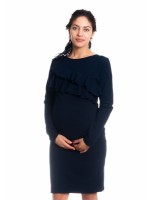 Be MaaMaa Tehotenské / dojčiace šaty z volánkom, dlhý rukáv - granátové